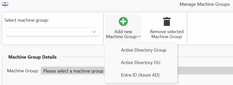 Machine group type selection