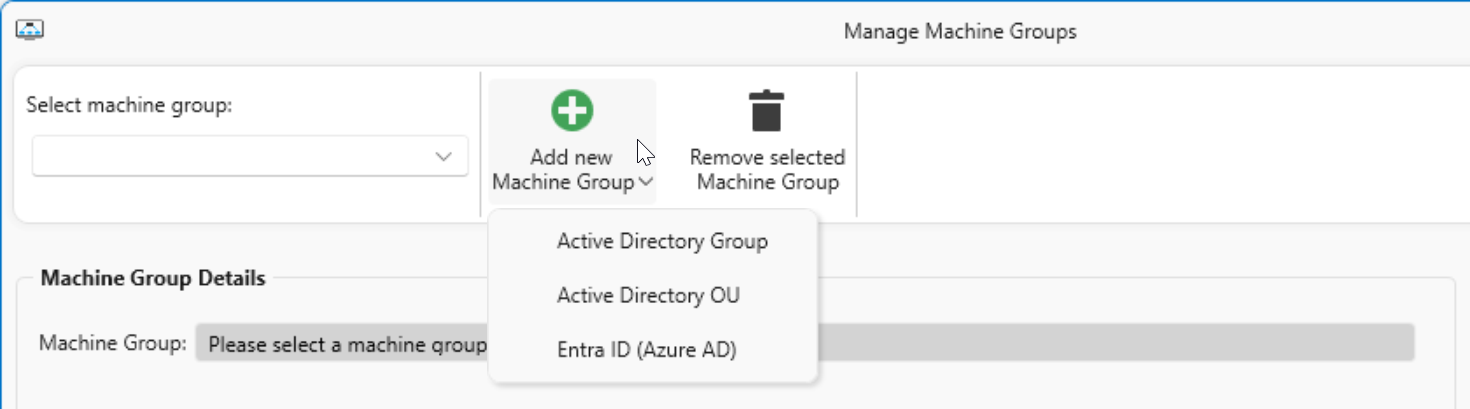 Add new Machine Group - type selection