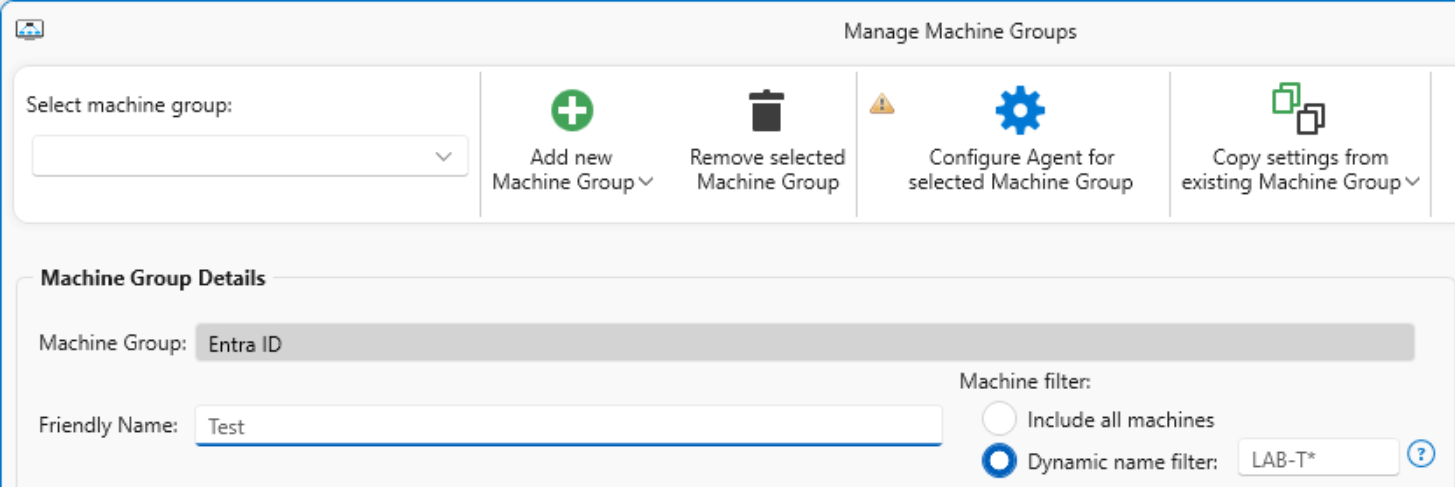 Machine Group details with Entra ID and name filter