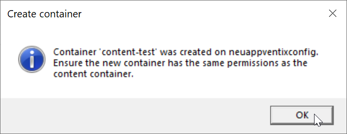 Container created confirmation