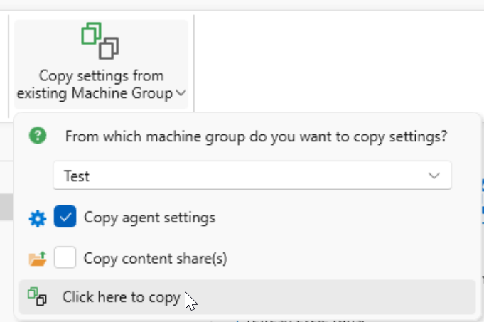 Copy settings dropdown with options