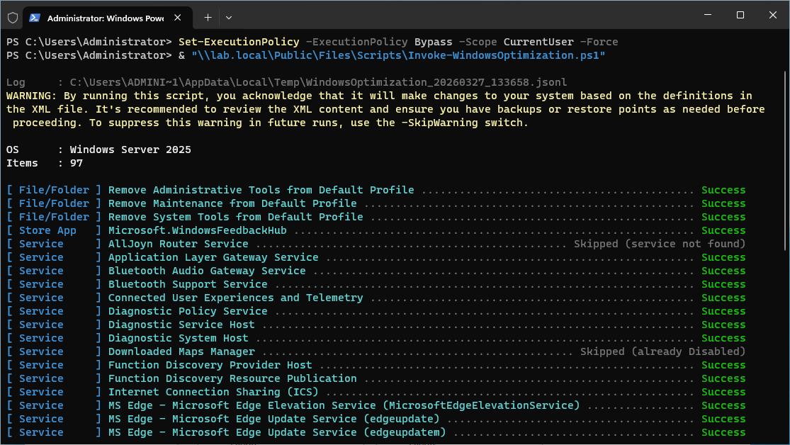 Invoke-WindowsOptimization.ps1 running