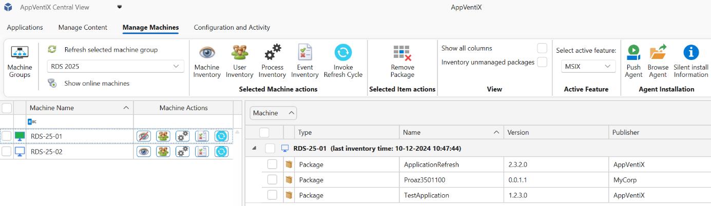 Machine inventory view