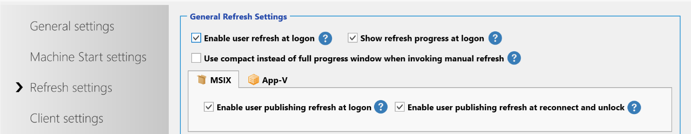 General Refresh Settings in the agent settings with logon refresh and progress window options
